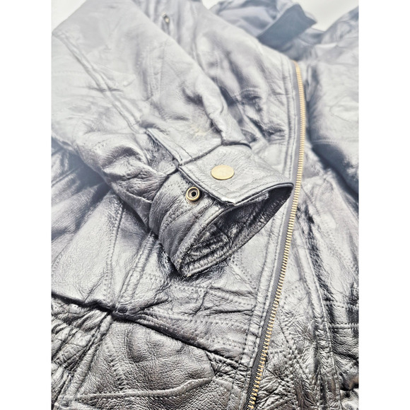 Biker Jacket Punk Rocker Snap Black Coat Size Large Snap & Zipper Pockets Lined - Picture 4 of 12